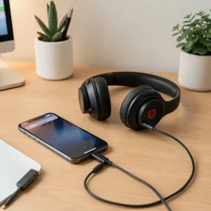 How to Turn Bluetooth Wireless Beats into Wired Headphones Beats wireless headphones connected with a 3.5mm cable and adapter
