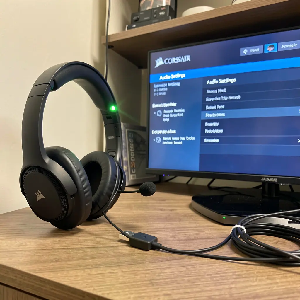 Corsair wireless headphones connected to gaming console using USB dongle