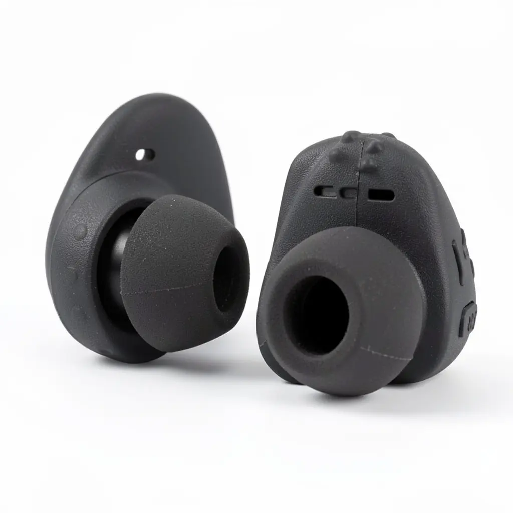 Electronic earbuds with high noise reduction rating for shooting