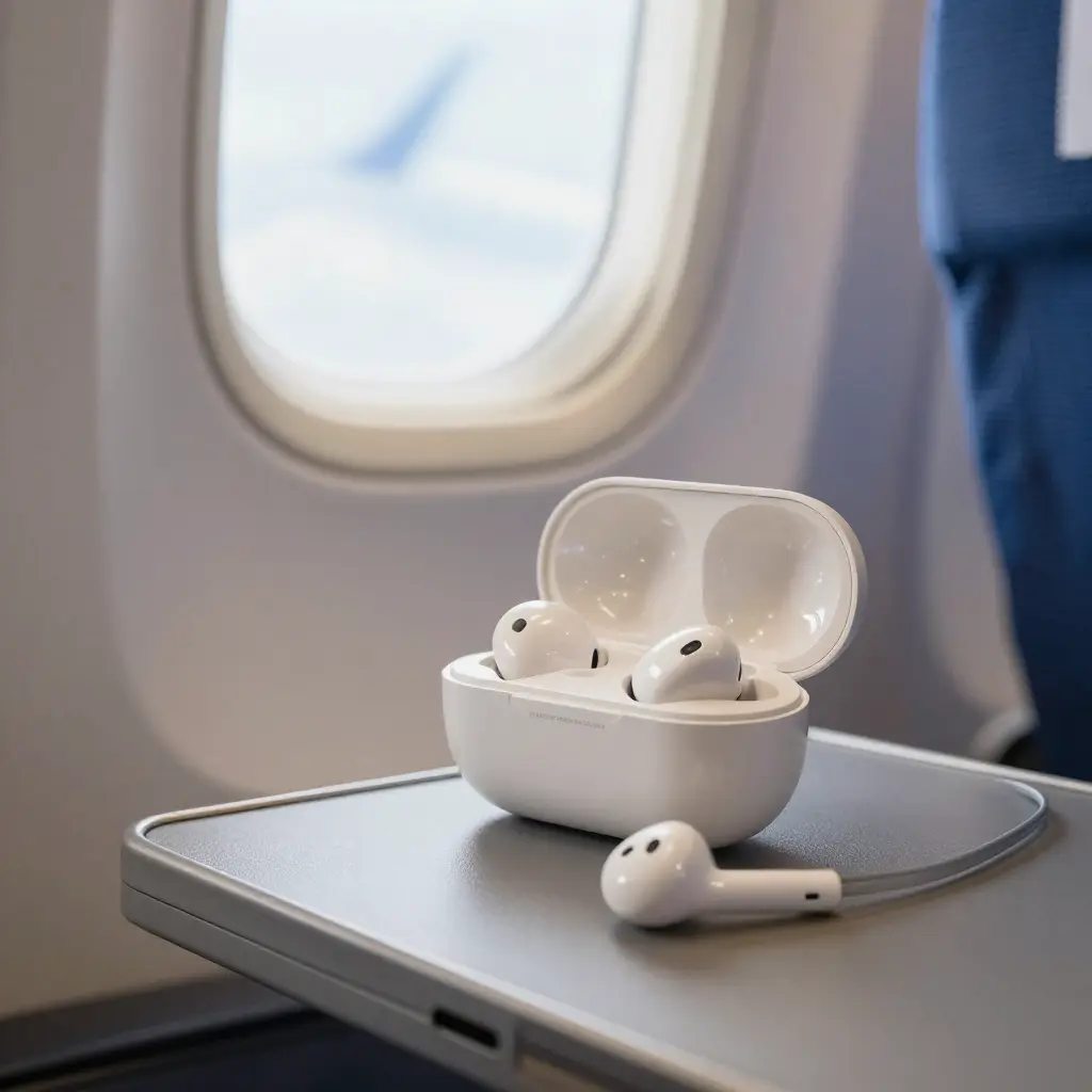Noise-cancelling earbuds improving flight comfort