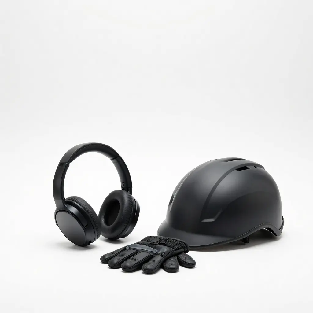 Noise cancelling headphones displayed with workplace safety gear