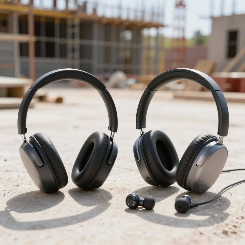 Over-ear headphones compared to earbuds for noisy construction environments